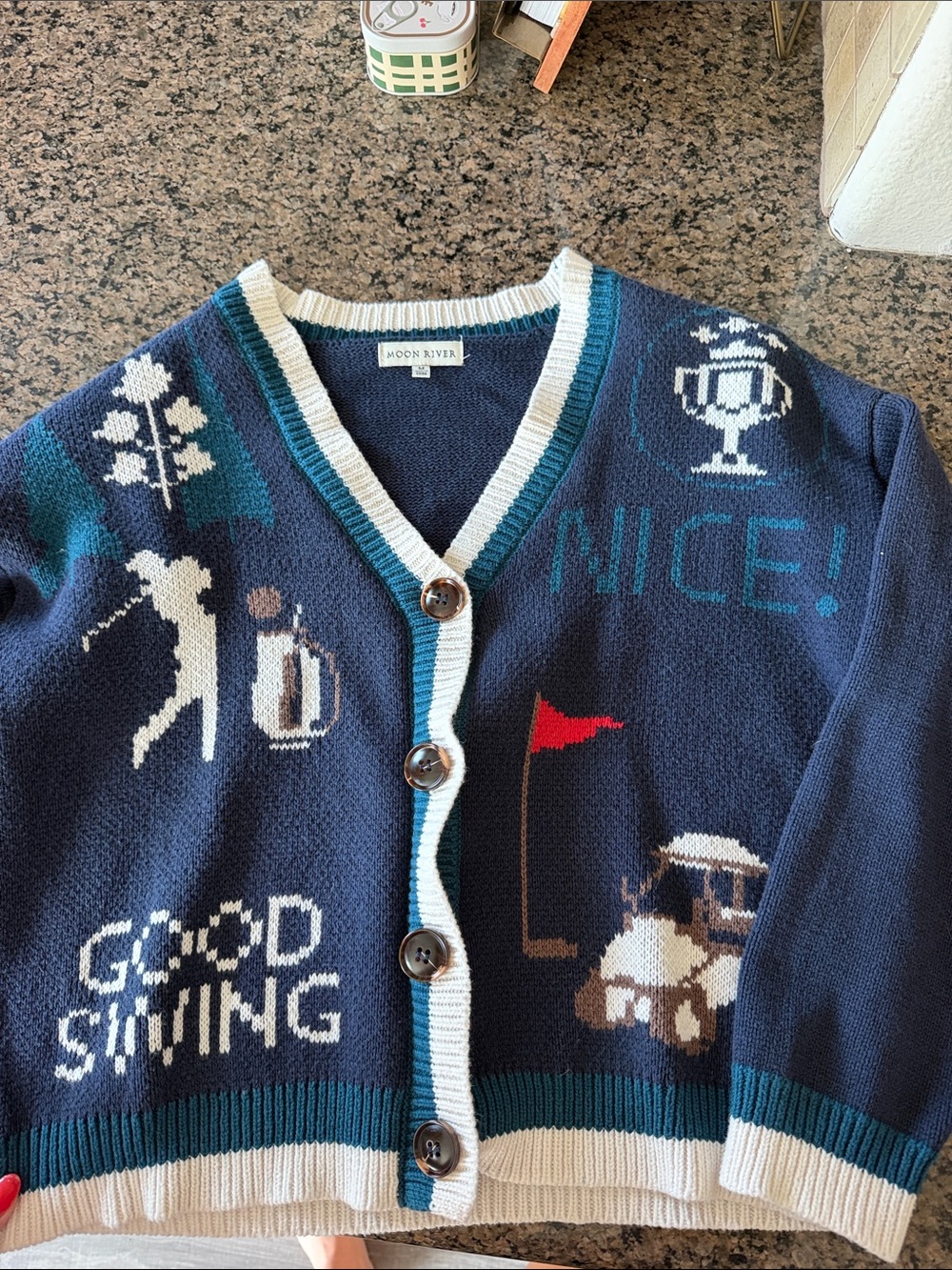 Moon River Navy Golf-Themed women’s Cardigan Sweater